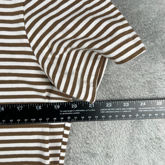 H&M Slim Fit Striped T-Shirt Mens L Brown White Crew Neck Casual Top - Picture 6 of 8